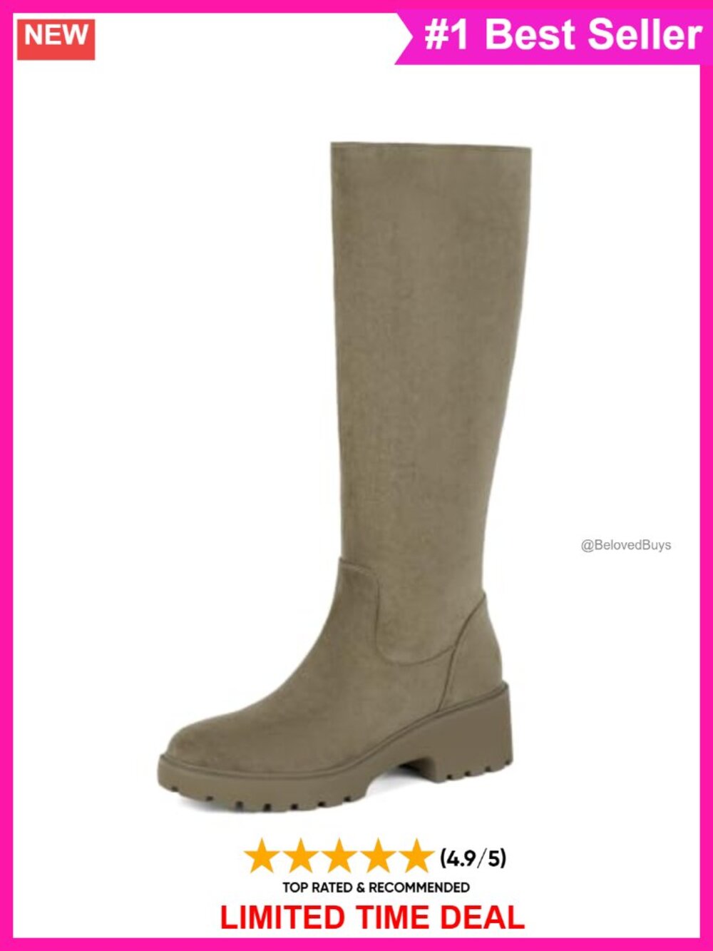 Women's Knee High Wedge Boots Faux Suede Platform Round Toe Tall Boots
